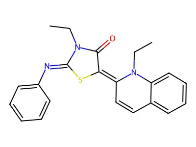 3-ethyl-5-(1-ethyl-2(1H)-quinolinylidene)-2-(phenylimino)-1,3-thiazolidin-4-one structure
