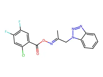 [1-(benzotriazol-1-yl)propan-2-ylideneamino] 2-chloro-4,5-difluorobenzoate structure