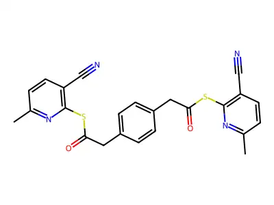 2,2'-{1,4-Phenylenebis[(2-oxoethane-2,1-diyl)thio]}bis(6-methylnicotinonitrile) structure
