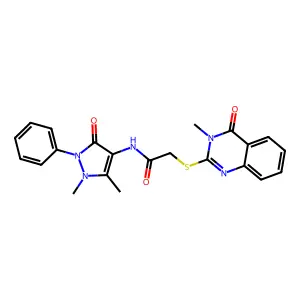 N-(1,5-dimethyl-3-oxo-2-phenylpyrazol-4-yl)-2-(3-methyl-4-oxoquinazolin-2-yl)sulfanylacetamide structure