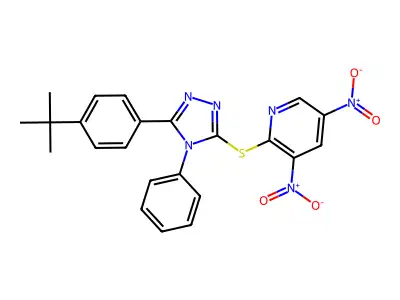 2-[[5-(4-tert-butylphenyl)-4-phenyl-1,2,4-triazol-3-yl]sulfanyl]-3,5-dinitropyridine structure