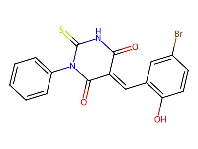 (5E)-5-[(5-bromo-2-hydroxyphenyl)methylidene]-1-phenyl-2-sulfanylidene-1,3-diazinane-4,6-dione structure
