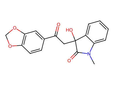 3-[2-(1,3-benzodioxol-5-yl)-2-oxoethyl]-3-hydroxy-1-methyl-1,3-dihydro-2H-indol-2-one structure