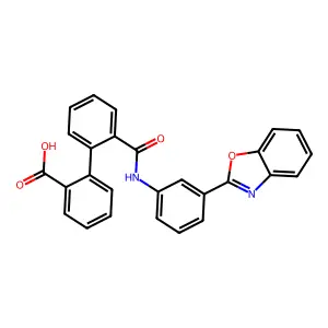 2-[2-[[3-(1,3-Benzoxazol-2-yl)anilino]-oxomethyl]phenyl]benzoic acid structure
