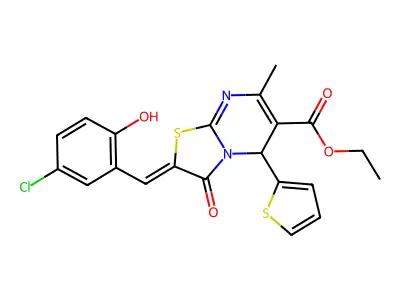ethyl 2-(5-chloro-2-hydroxybenzylidene)-7-methyl-3-oxo-5-(2-thienyl)-2,3-dihydro-5H-[1,3]thiazolo[3,2-a]pyrimidine-6-carboxylate structure