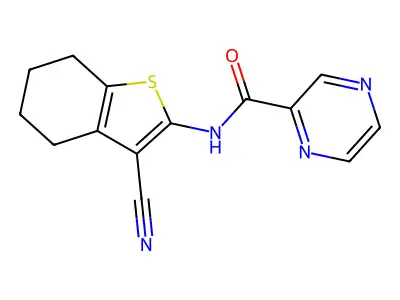 N-(3-cyano-4,5,6,7-tetrahydro-1-benzothiophen-2-yl)pyrazine-2-carboxamide structure