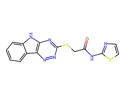 N-(1,3-thiazol-2-yl)-2-(5H-[1,2,4]triazino[5,6-b]indol-3-ylsulfanyl)acetamide structure