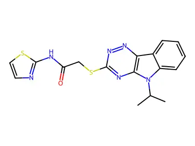 2-[(5-isopropyl-5H-[1,2,4]triazino[5,6-b]indol-3-yl)sulfanyl]-N-(1,3-thiazol-2-yl)acetamide structure