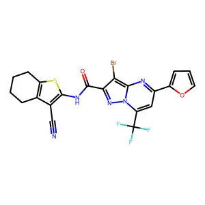 3-bromo-N-(3-cyano-4,5,6,7-tetrahydro-1-benzothiophen-2-yl)-5-(furan-2-yl)-7-(trifluoromethyl)pyrazolo[1,5-a]pyrimidine-2-carboxamide structure