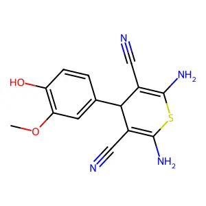 2,6-diamino-4-(4-hydroxy-3-methoxyphenyl)-4H-thiopyran-3,5-dicarbonitrile structure