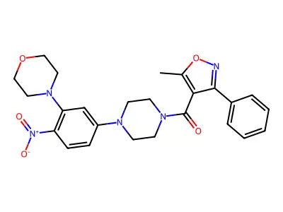 (5-methyl-3-phenyl-1,2-oxazol-4-yl)-[4-(3-morpholin-4-yl-4-nitrophenyl)piperazin-1-yl]methanone structure