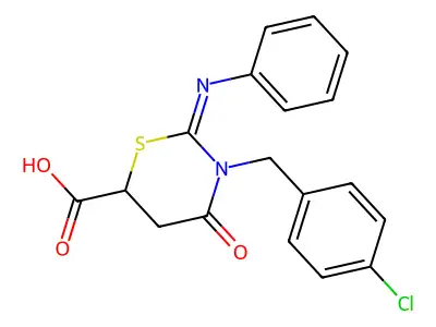 (2Z)-3-(4-chlorobenzyl)-4-oxo-2-(phenylimino)-1,3-thiazinane-6-carboxylic acid structure