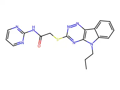 2-[(5-propyl-[1,2,4]triazino[5,6-b]indol-3-yl)sulfanyl]-N-pyrimidin-2-ylacetamide structure