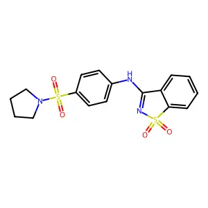 N-[4-(pyrrolidin-1-ylsulfonyl)phenyl]-1,2-benzothiazol-3-amine 1,1-dioxide structure