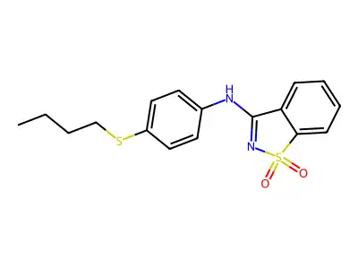 N-(4-butylsulfanylphenyl)-1,1-dioxo-1,2-benzothiazol-3-amine structure