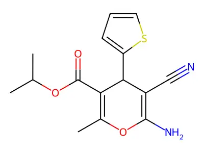 isopropyl 6-amino-5-cyano-2-methyl-4-(2-thienyl)-4H-pyran-3-carboxylate structure