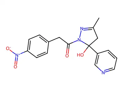 1-(5-hydroxy-3-methyl-5-pyridin-3-yl-4H-pyrazol-1-yl)-2-(4-nitrophenyl)ethanone structure