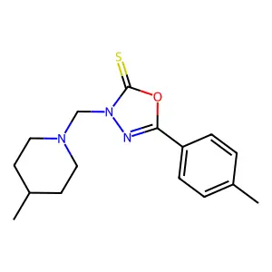 5-(4-Methylphenyl)-3-[(4-methylpiperidin-1-yl)methyl]-1,3,4-oxadiazole-2-thione structure