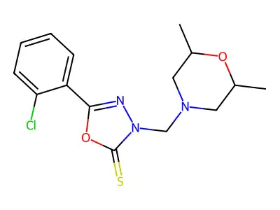 5-(2-chlorophenyl)-3-[(2,6-dimethylmorpholin-4-yl)methyl]-1,3,4-oxadiazole-2(3H)-thione structure