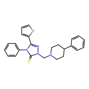 5-(furan-2-yl)-4-phenyl-2-[(4-phenylpiperidin-1-yl)methyl]-1,2,4-triazole-3-thione structure