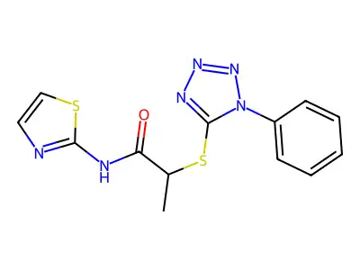 2-(1-phenyltetrazol-5-yl)sulfanyl-N-(1,3-thiazol-2-yl)propanamide structure