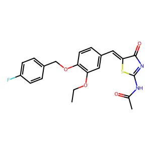 N-[(5Z)-5-[[3-ethoxy-4-[(4-fluorophenyl)methoxy]phenyl]methylidene]-4-oxo-1,3-thiazol-2-yl]acetamide structure