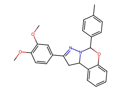 2-(3,4-dimethoxyphenyl)-5-(4-methylphenyl)-1,10b-dihydropyrazolo[1,5-c][1,3]benzoxazine structure