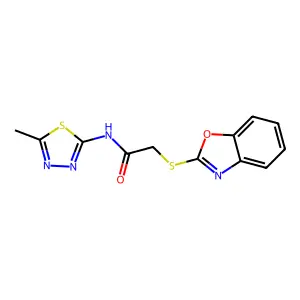 2-(1,3-benzoxazol-2-ylsulfanyl)-N-(5-methyl-1,3,4-thiadiazol-2-yl)acetamide structure