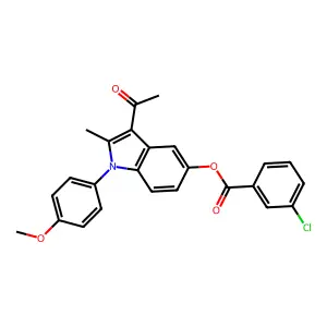 3-acetyl-1-(4-methoxyphenyl)-2-methyl-1H-indol-5-yl 3-chlorobenzoate structure