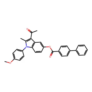 3-acetyl-1-(4-methoxyphenyl)-2-methyl-1H-indol-5-yl [1,1'-biphenyl]-4-carboxylate structure