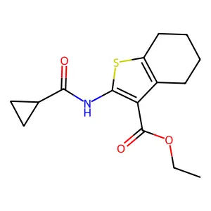 ethyl 2-[(cyclopropylcarbonyl)amino]-4,5,6,7-tetrahydro-1-benzothiophene-3-carboxylate structure