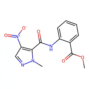 Methyl 2-[(2-methyl-4-nitropyrazole-3-carbonyl)amino]benzoate structure