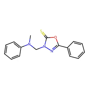 3-[(N-methylanilino)methyl]-5-phenyl-1,3,4-oxadiazole-2-thione structure