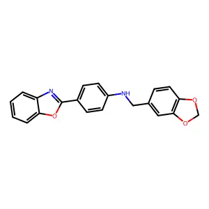 N-(1,3-benzodioxol-5-ylmethyl)-4-(1,3-benzoxazol-2-yl)aniline structure