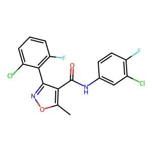 3-(2-chloro-6-fluorophenyl)-N-(3-chloro-4-fluorophenyl)-5-methyl-1,2-oxazole-4-carboxamide structure