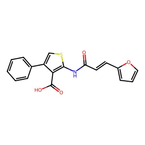 2-[[(E)-3-(furan-2-yl)prop-2-enoyl]amino]-4-phenylthiophene-3-carboxylic acid structure