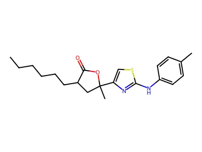 3-Hexyl-5-methyl-5-[2-(4-methylanilino)-1,3-thiazol-4-yl]oxolan-2-one structure