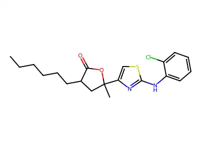 5-[2-(2-Chloroanilino)-1,3-thiazol-4-yl]-3-hexyl-5-methyloxolan-2-one structure