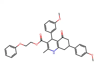 2-phenoxyethyl 4-(3-methoxyphenyl)-7-(4-methoxyphenyl)-2-methyl-5-oxo-1,4,5,6,7,8-hexahydroquinoline-3-carboxylate structure