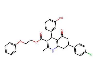 2-phenoxyethyl 7-(4-chlorophenyl)-4-(3-hydroxyphenyl)-2-methyl-5-oxo-1,4,5,6,7,8-hexahydroquinoline-3-carboxylate structure