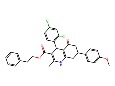 2-phenylethyl 4-(2,4-dichlorophenyl)-7-(4-methoxyphenyl)-2-methyl-5-oxo-1,4,5,6,7,8-hexahydroquinoline-3-carboxylate structure