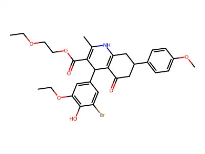 2-ethoxyethyl 4-(3-bromo-5-ethoxy-4-hydroxyphenyl)-7-(4-methoxyphenyl)-2-methyl-5-oxo-1,4,5,6,7,8-hexahydroquinoline-3-carboxylate structure