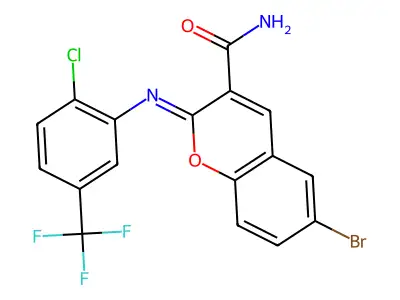 (2Z)-6-bromo-2-{[2-chloro-5-(trifluoromethyl)phenyl]imino}-2H-chromene-3-carboxamide structure