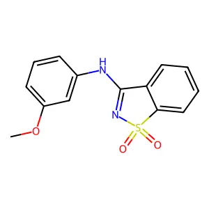 N-(3-methoxyphenyl)-1,2-benzothiazol-3-amine 1,1-dioxide structure