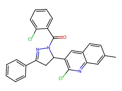 (5-(2-chloro-7-methylquinolin-3-yl)-3-phenyl-4,5-dihydro-1H-pyrazol-1-yl)(2-chlorophenyl)methanone structure