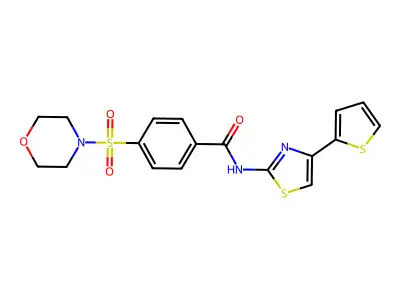 4-(morpholinosulfonyl)-N-(4-(thiophen-2-yl)thiazol-2-yl)benzamide structure