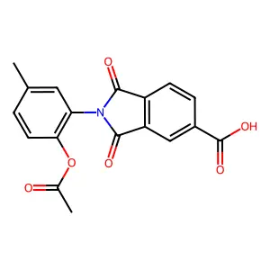 2-[2-(acetyloxy)-5-methylphenyl]-1,3-dioxo-2,3-dihydro-1H-isoindole-5-carboxylic acid structure