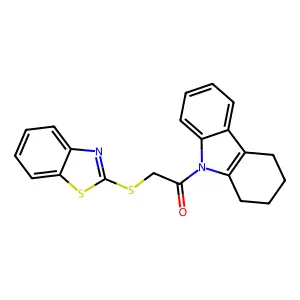 2-(1,3-benzothiazol-2-ylsulfanyl)-1-(1,2,3,4-tetrahydro-9H-carbazol-9-yl)ethanone structure