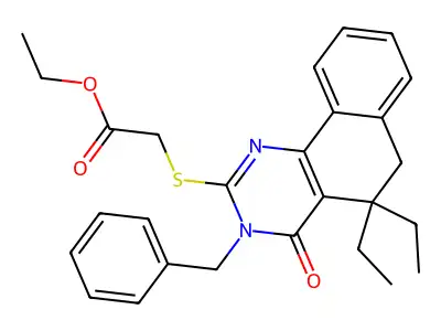 ethyl 2-[(3-benzyl-5,5-diethyl-4-oxo-6H-benzo[h]quinazolin-2-yl)sulfanyl]acetate structure