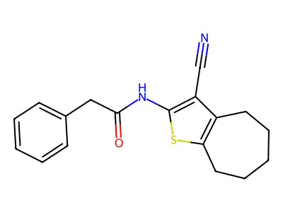 N-(3-cyano-5,6,7,8-tetrahydro-4H-cyclohepta[b]thiophen-2-yl)-2-phenylacetamide structure